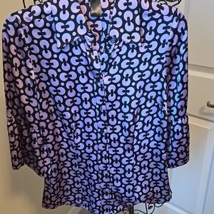 Inc sz 2 Iced Pink and Black Silk Button down Blouse